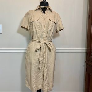 New York & Company khaki linen blend shirt dress